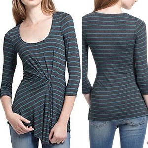 NWT Anthropologie Bailey 44 teal striped long sleeve faux wrap top size medium